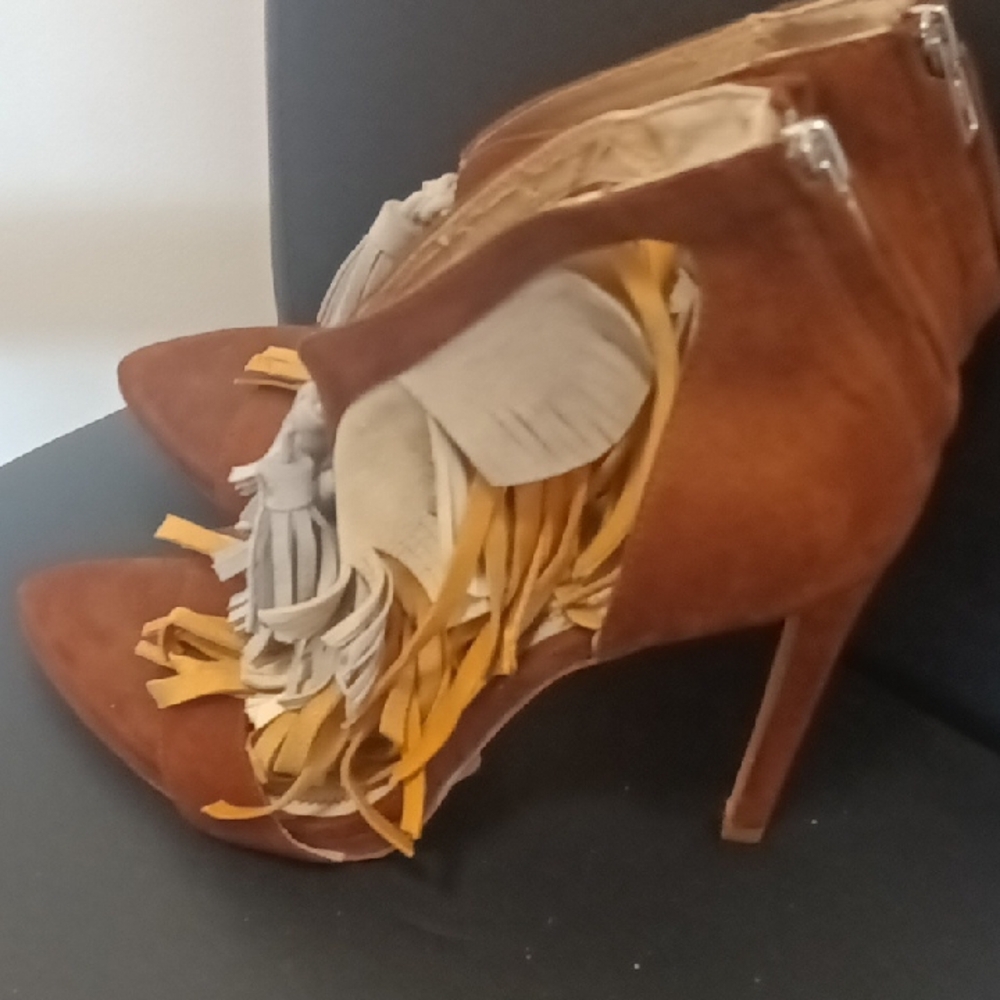 Zara Brown and Tan Stiletto Heels with Fringe - Picture 5 of 5